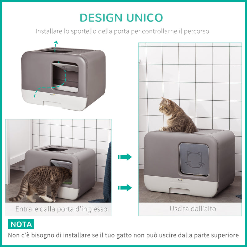 Lettiera Coperta per Gatti 53x40x40 cm in Plastica Viola e Bianco