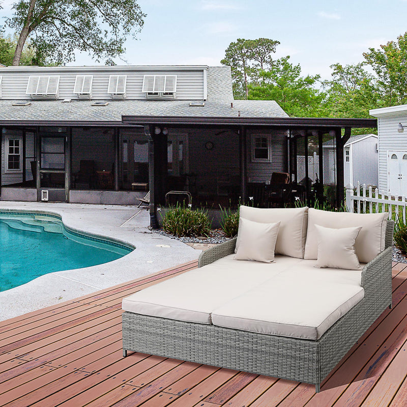 Lettino Prendisole 2 Posti da Giardino 158x134x70 cm in Rattan e Polietilene Grigio