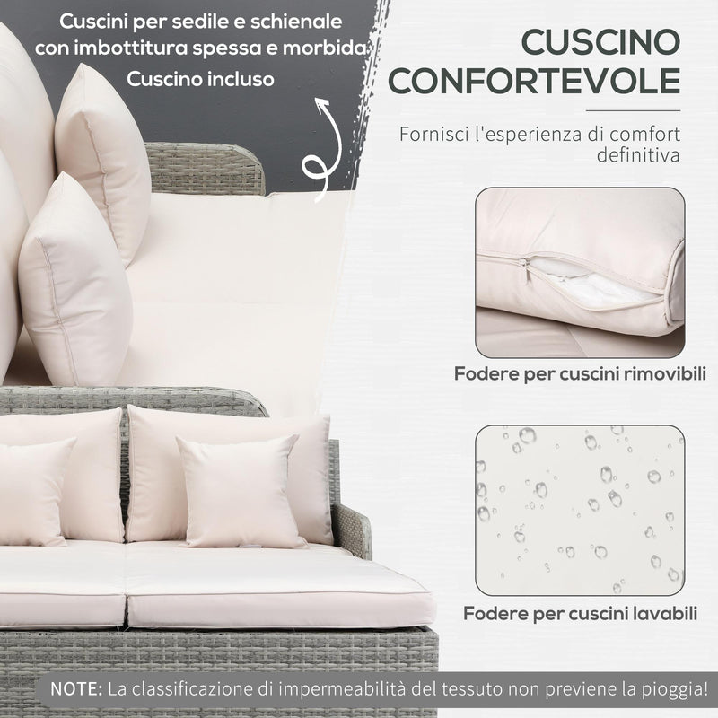 Lettino Prendisole 2 Posti da Giardino 158x134x70 cm in Rattan e Polietilene Grigio