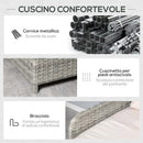 Lettino Prendisole 2 Posti da Giardino 158x134x70 cm in Rattan e Polietilene Grigio