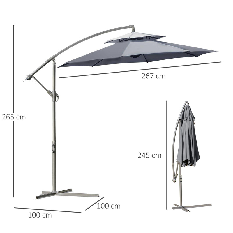 Ombrellone da Giardino Decentrato Ø267x265 cm in Acciaio e Poliestere Grigio