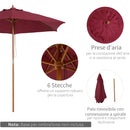 Ombrellone da Giardino Ø2,5 m Palo Ø38 mm in Legno e Poliestere Bordeaux