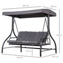 Dondolo Letto 3 Posti 195x117x174 cm in Metallo e Poliestere Grigio