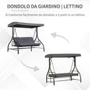 Dondolo Letto 3 Posti 195x117x174 cm in Metallo e Poliestere Grigio
