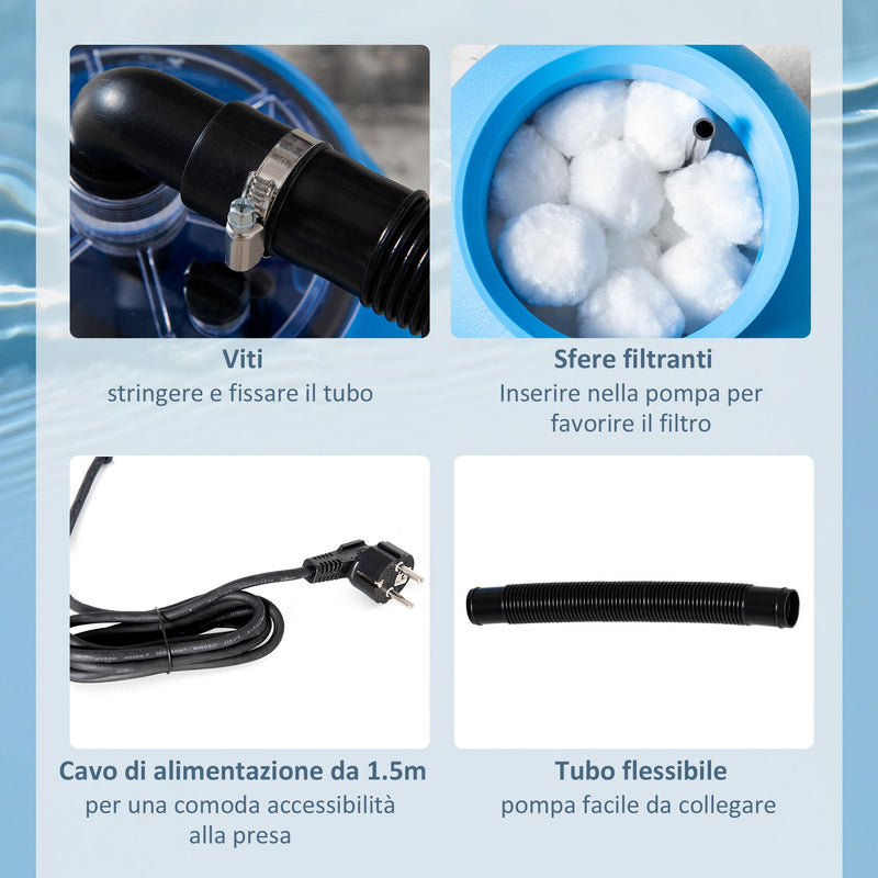 Pompa Filtrante per Piscina Fuoriterra 4000 lt/h Filtro a Sabbia Blu