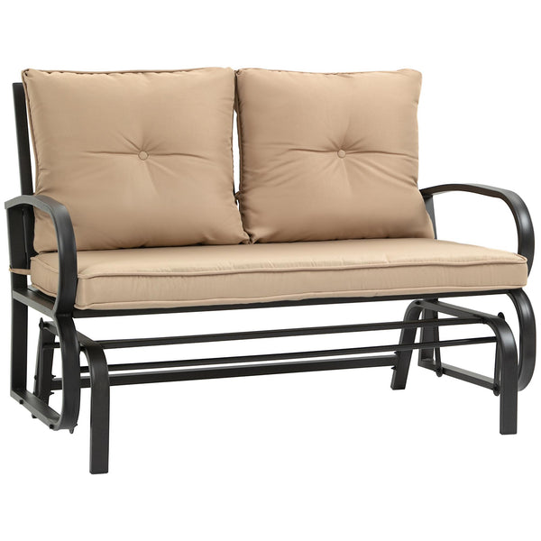 online Schaukelnde Gartenbank 2 Sitze 122 x 70 x 87 cm aus Stahl und Gusseisen mit Kissen Khaki