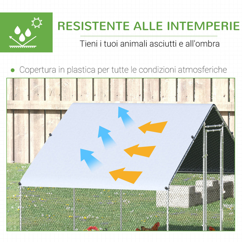 Pollaio Gabbia per Galline da Esterno 3x2x2m Telaio Zincato Argento