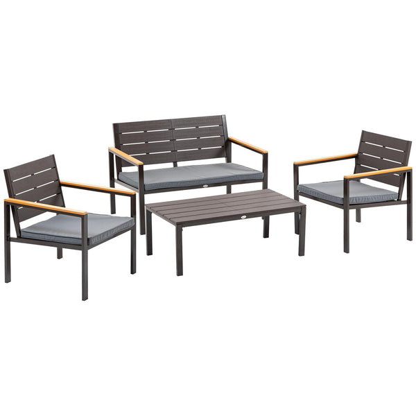 Garden Lounge Set Sofa 2 Sessel und Couchtisch aus Stahl und Holz Stahl und Holz sconto