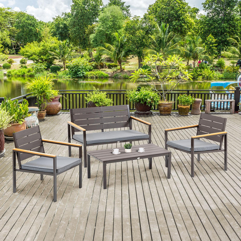 Set Salotto da Giardino Divano 2 Poltrone e Tavolino in Acciaio e Legno Acciaio e Legno