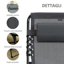 Lettino Prendisole Pieghevole 185x58x30 cm in Acciaio e Tessuto Oxford Grigio