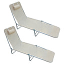 Set 2 Lettini Prendisole Pieghevoli 137x56x82 cm in Metallo Tessuto a Rete Beige