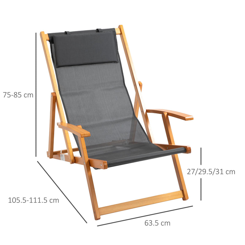 Set 2 Sedie a Sdraio da Giardino Pieghevoli in Legno e Tessuto a Rete Grigio
