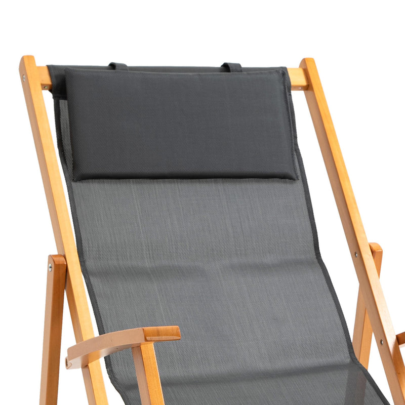Set 2 Sedie a Sdraio da Giardino Pieghevoli in Legno e Tessuto a Rete Grigio