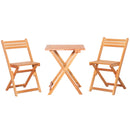 Set Tavolino e 2 Sedie da Giardino Pieghevoli in Legno Naturale