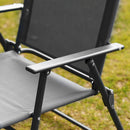 Set Tavolo e 4 Sedie da Giardino Pieghevoli in Metallo e Vetro Temperato Nero