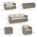Set Salotto da Giardino 2 Divani 2 Poltrone Tavolino e Tavolo Contenitore in Rattan Beige