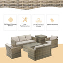 Set Salotto da Giardino 2 Divani 2 Poltrone Tavolino e Tavolo Contenitore in Rattan Beige