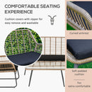 Set Salotto da Giardino Divano 2 Poltrone e Tavolino in Rattan Naturale e Poliestere Nero