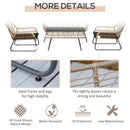 Set Salotto da Giardino Divano 2 Poltrone e Tavolino in Rattan Naturale e Poliestere Nero