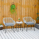 Set Tavolino e 2 Sedie da Giardino in Rattan PE e Cuscini Grigio