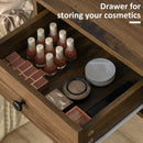 Consolle Trucco con Specchio e Sgabello in Legno e Metallo Color Noce