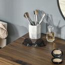 Consolle Trucco con Specchio e Sgabello in Legno e Metallo Color Noce