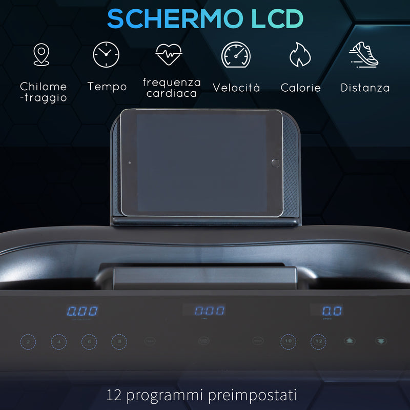 Tapis Roulant Motorizzato Pieghevole 14 km/h 550W 12 Programmi Nero