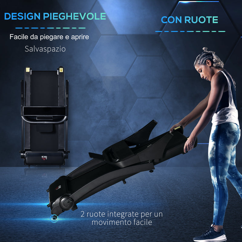 Tapis Roulant Motorizzato Pieghevole 14 km/h 550W 12 Programmi Nero