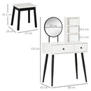 Consolle Trucco con Specchio e Sgabello in Legno Bianco e Nero