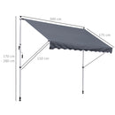 Tenda da Sole a Muro 300x150 cm in Metallo e Poliestere Grigio