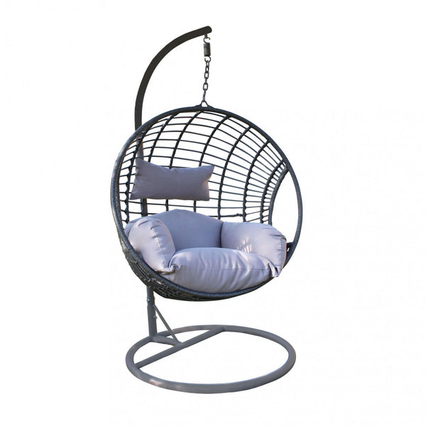 Hängende Gartenschaukel Elba aus grauem Korbgeflecht online