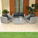 Set Salotto da Giardino Divano 2 Poltrone e Tavolino con Cuscini in Wicker Grigio
