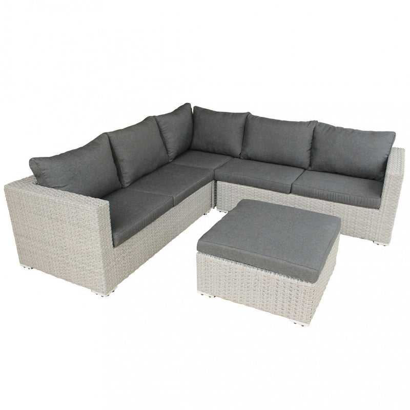 Set Salotto da Giardino Divano 2 Poltrone e Tavolino con Cuscini in Wicker Grigio