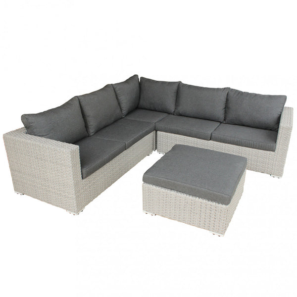 sconto Garden Lounge Set Sofa 2 Sessel und Couchtisch mit Kissen aus grauem Korbgeflecht