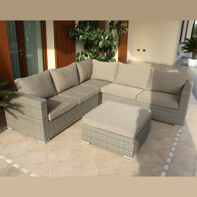 Set Salotto da Giardino Divano 2 Poltrone e Tavolino con Cuscini in Wicker Marrone