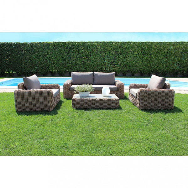 prezzo Garden Lounge Set Sofa 2 Sessel und Couchtisch mit Kissen aus braunem Aluminium