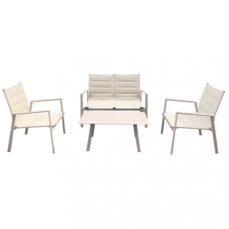 Set Salotto da Giardino Divano 2 Poltrone e Tavolino in Alluminio Tortora