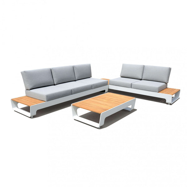 Garden Lounge Set Sofa 2 Sessel und Couchtisch mit Kissen aus weißem Teakholz online