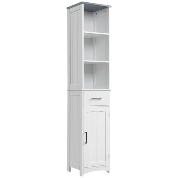 Hoher Badezimmerschrank 3 Regale 1 Schublade 1 Tür 34 x 30 x 163 cm aus weißem MDF online