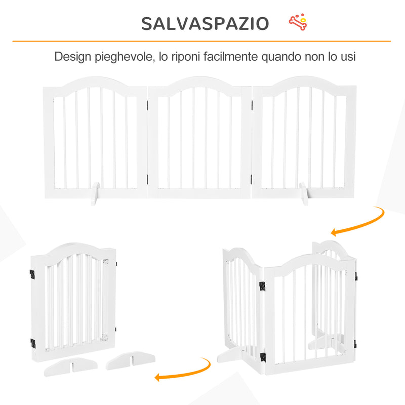 Cancelletto di Sicurezza Pieghevole per Animali Domestici 154,5x29,5x61 cm in Legno e MDF Bianco