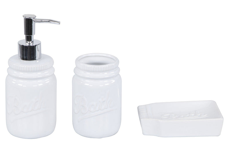 Set 3 Accessori da Bagno in Ceramica Bianco