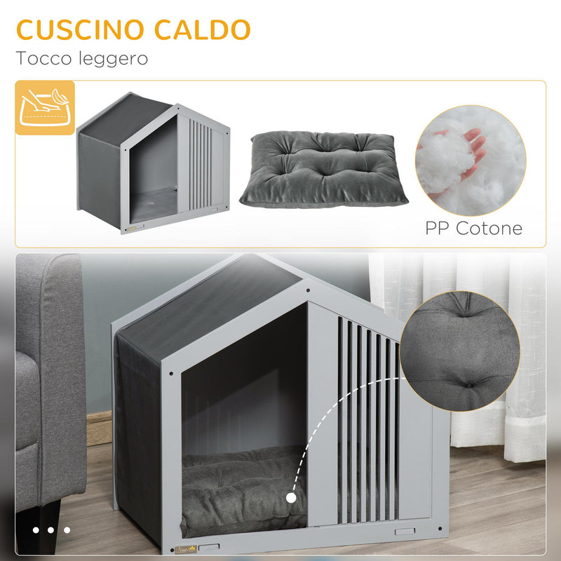 Cuccia per Cani a Casetta 60x43x55 cm in Truciolare e Poliestere Grigio