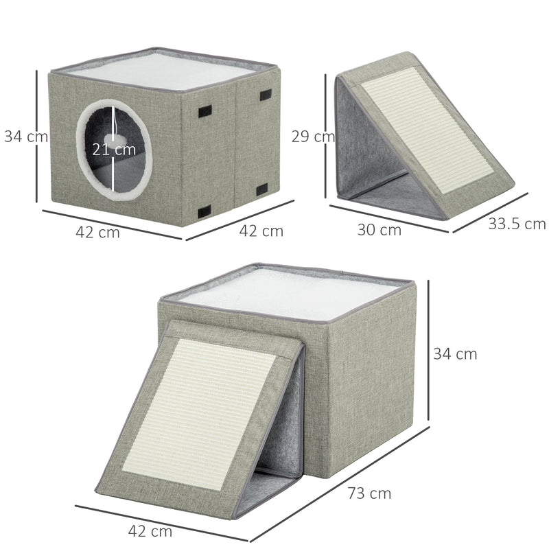 Cuccia per Gatti Pieghevole 73x42x34 cm in MDF e Sisal Grigio e Bianco