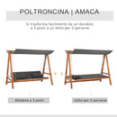 Dondolo Letto 3 Posti da Giardino 225,5x113x180 cm in Legno e Poliestere Grigio