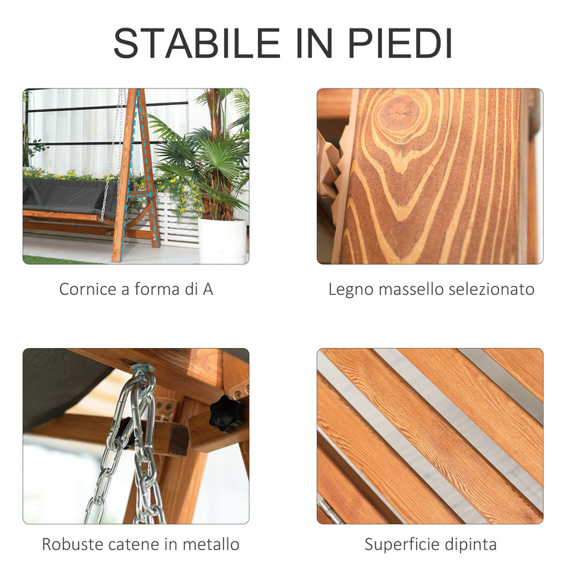 Dondolo Letto 3 Posti da Giardino 225,5x113x180 cm in Legno e Poliestere Grigio