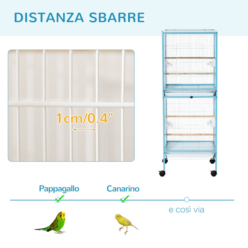 Voliera Gabbia per Uccelli 51,5x50x140 cm in Acciaio Azzurro