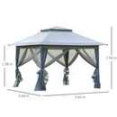 Gazebo da Giardino 3,64x3,64x2,94m in Acciaio e Tessuto Oxford Grigio