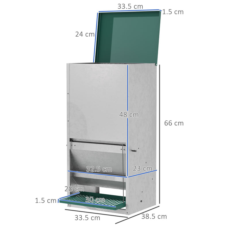 Mangiatoia per Galline 33,5x38,5x66 cm in Metallo Zincato e Alluminio Argento
