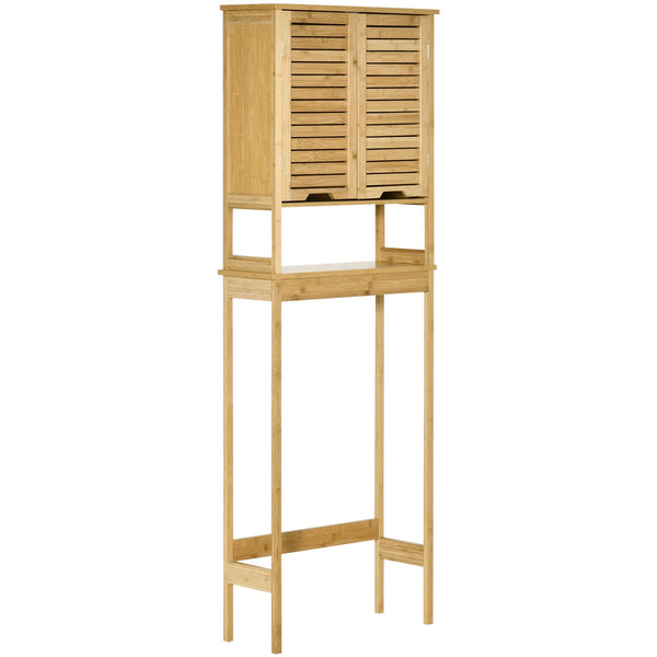 Platzsparender Schrank über Toilette 60 x 23 x 173 cm aus MDF und natürlichem Bambus sconto