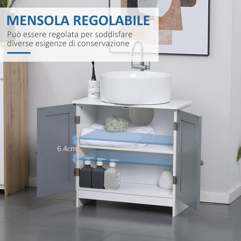 Mobile Sotto Lavello 2 Ante 1 Ripiano 60x30x60 cm in MDF Bianco